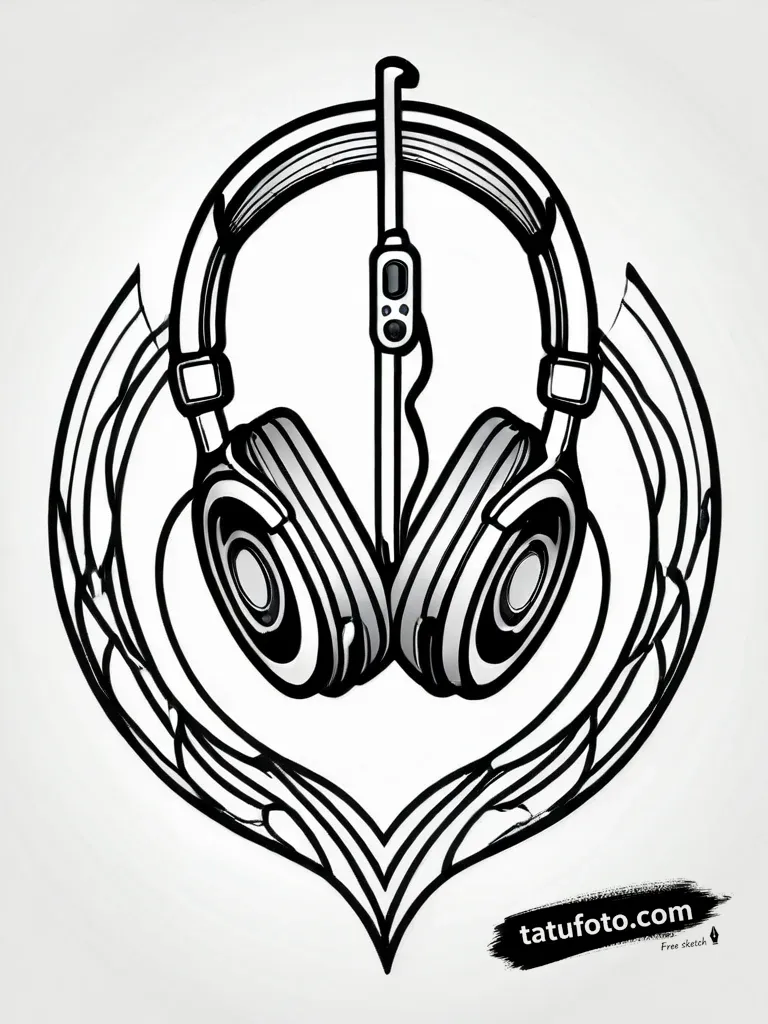 Tattoo sketch, modern headphones with glowing neon — Джагер Олд — Автогенерация [6fe899]
