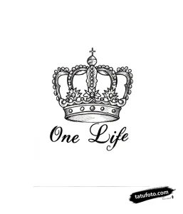Тату-эскиз короны с надписью 'One Life' в стиле графика, созданный AI.