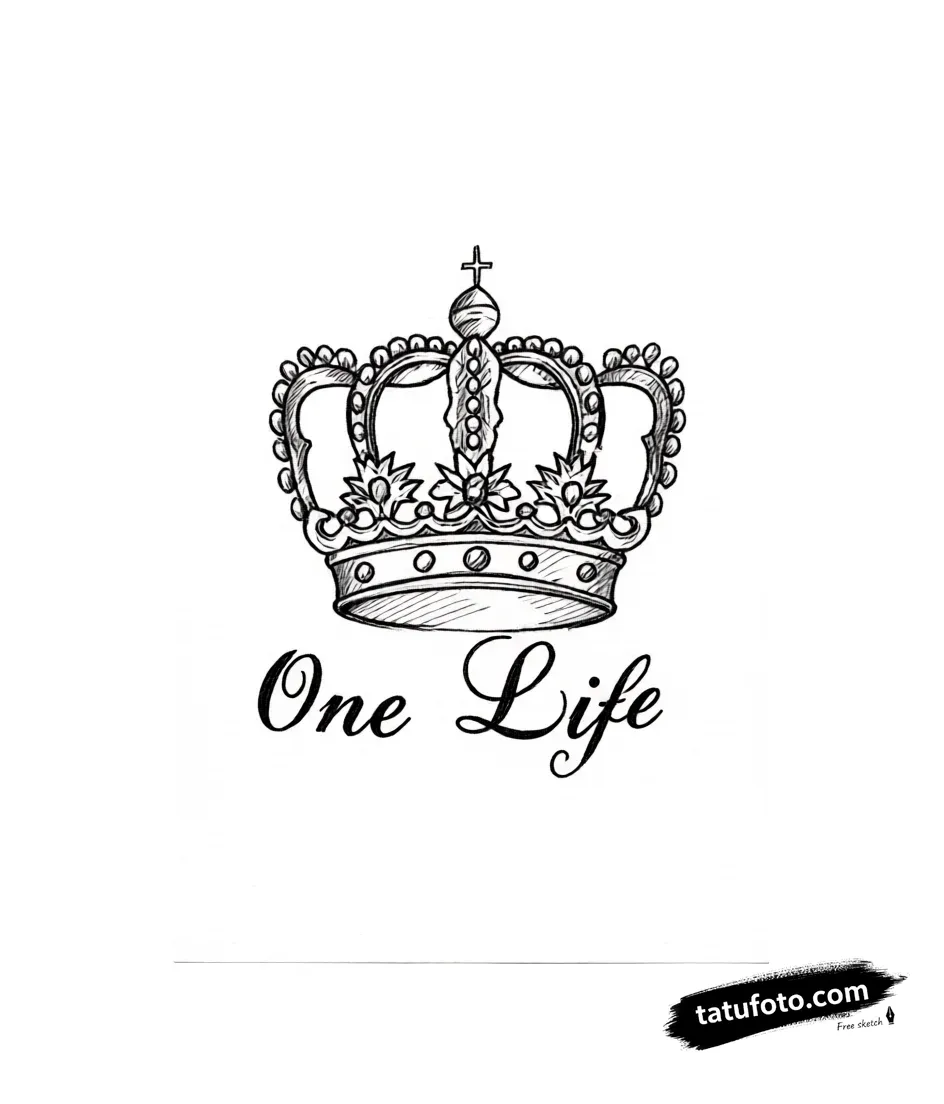 Эскиз тату: Корона ‘One Life’ в стиле графика — 22.12.2025 00-10