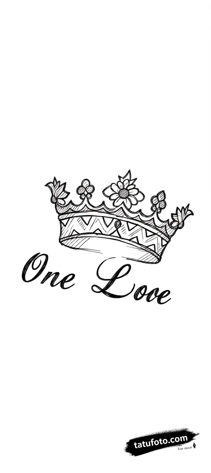 Эскиз татуировки «One Love»: Корона с сердцем — 22.12.2025 00-12