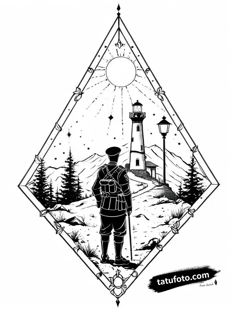 Эскиз тату: Солдат-защитник и маяк — Мастер №2 — 22.12.2025 14-40