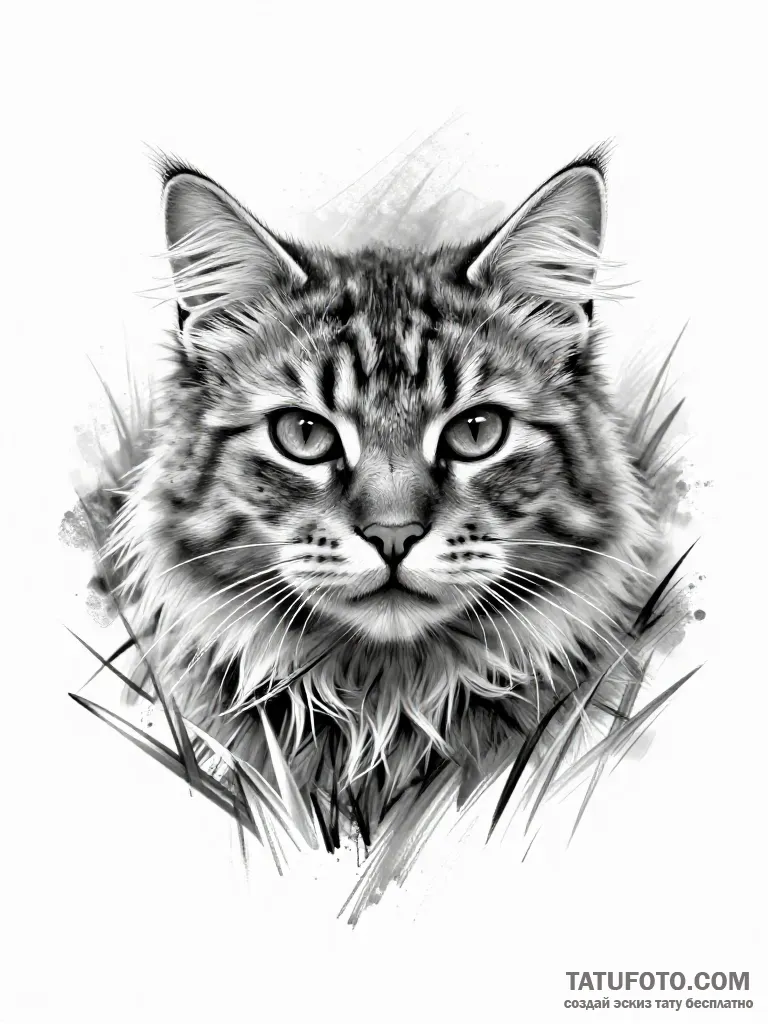 Эскиз тату: кошка сквозь траву в стиле графика — Мастер №5 — 29.04.2026 12-38