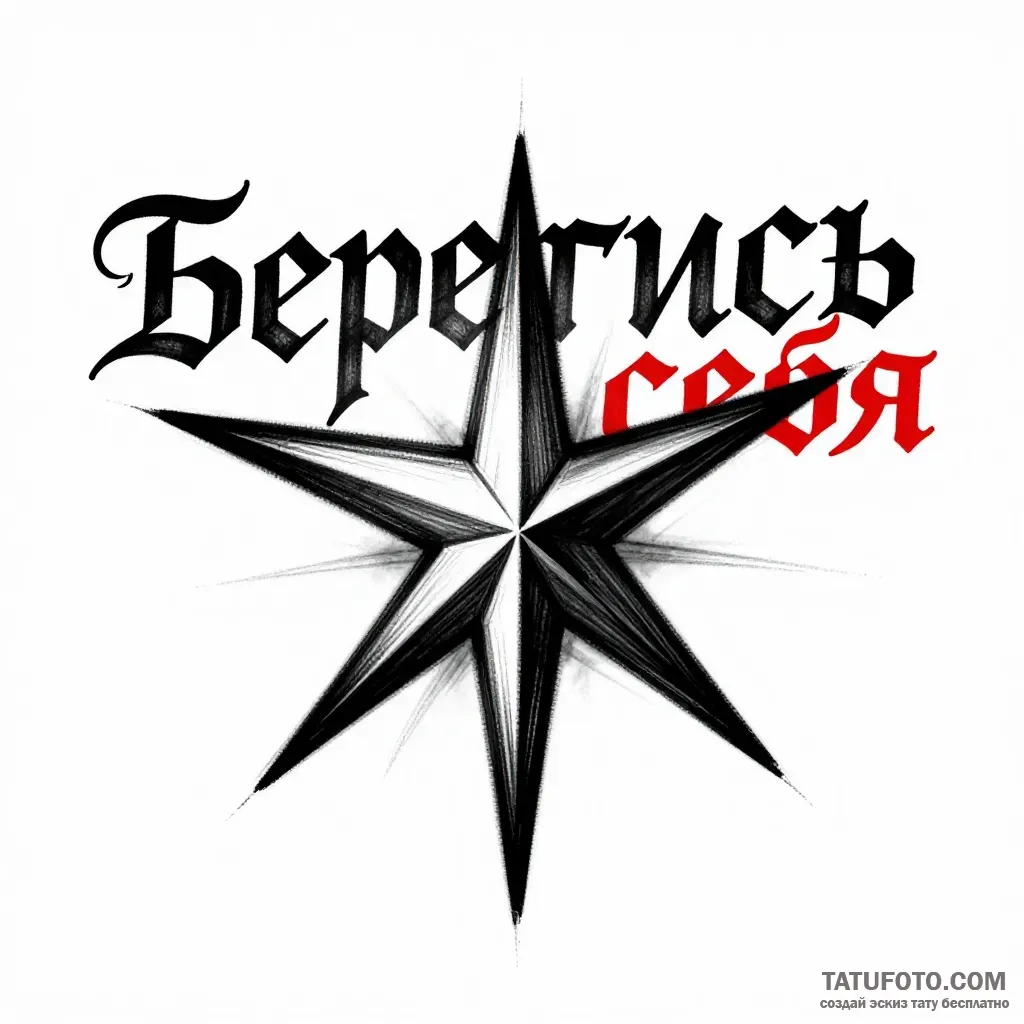 Эскиз тату «Хаос Звезда» с надписью «Берегись себя» — Мастер №5 — 30.04.2026 02-33