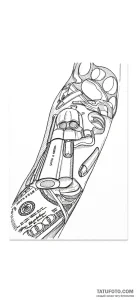 Эскиз татуировки револьвера Smith & Wesson и стодолларовой купюры в стиле графики с элементами дотворка.