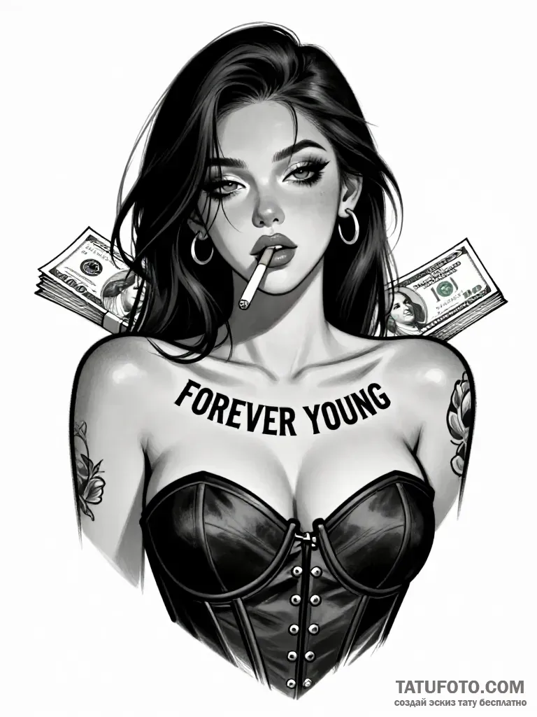 Эскиз тату: «Forever Young» на груди — Мастер №5 — 02.05.2026 21-41