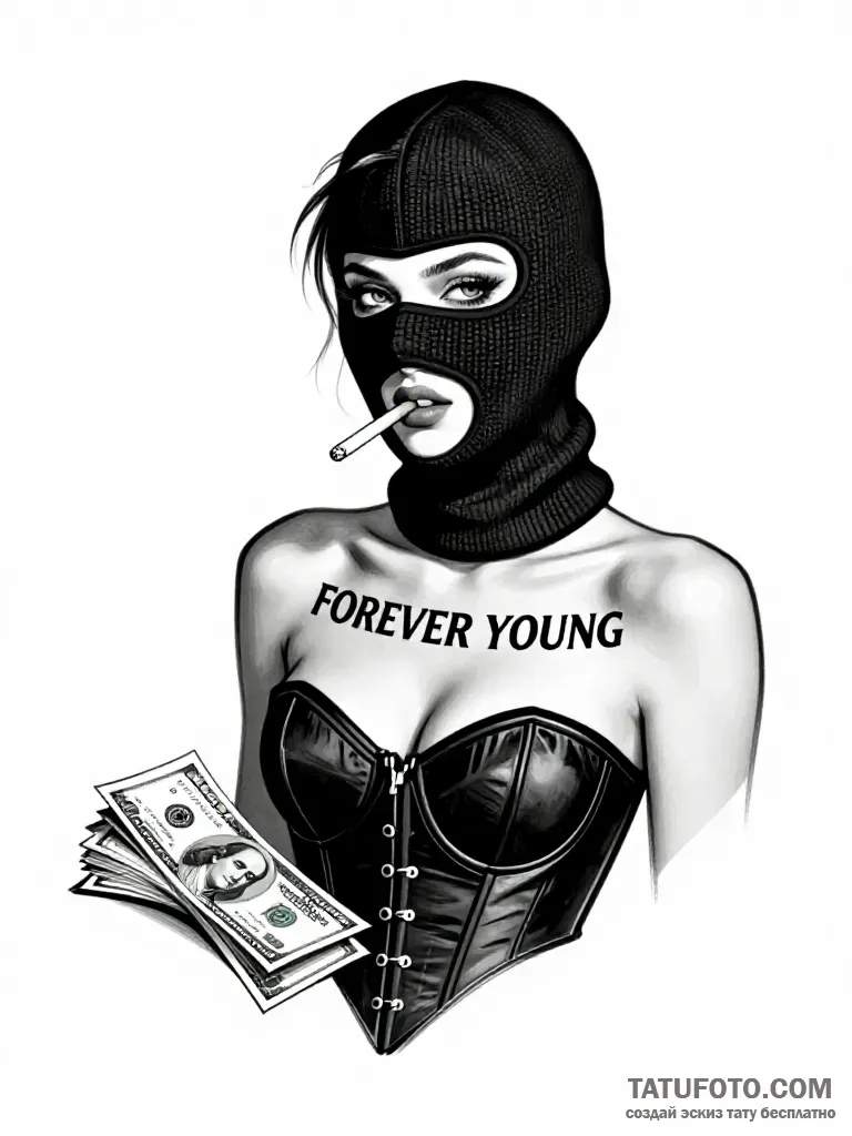Эскиз тату: «FOREVER YOUNG» в стиле нуар — Мастер №5 — 02.05.2026 21-43