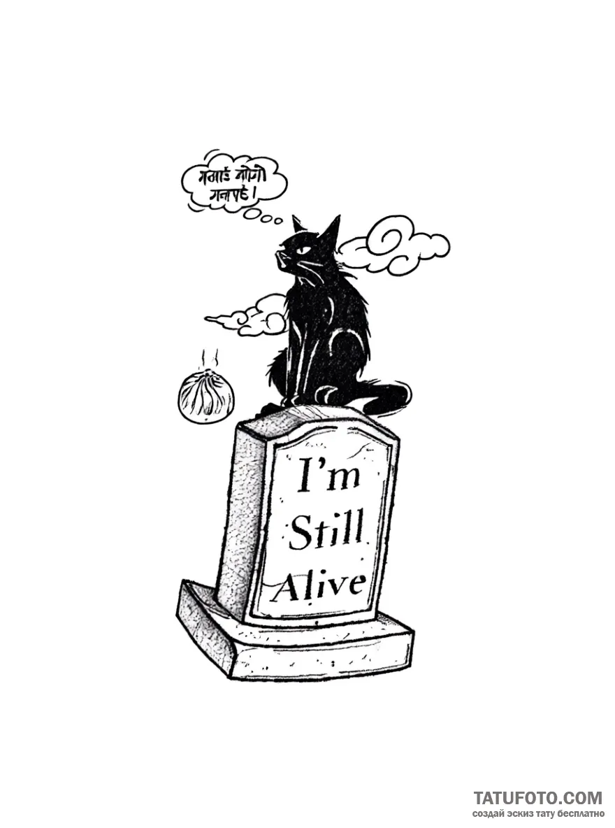 Эскиз тату: Черный кот на могиле «I’m Still Alive» — Мастер №1 — 04.05.2026 14-11