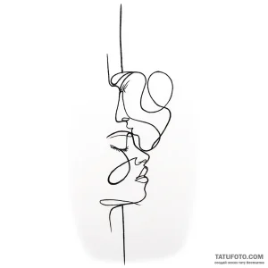 Эскиз татуировки двух лиц, выполненный одной непрерывной линией, в стиле One Line Art