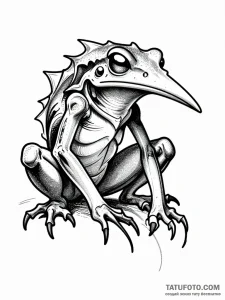 Тату-эскиз хищной амфибии с вытянутой мордой в стиле Dotwork и Old School