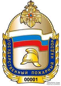 Тату-эскиз герба МЧС России в стиле реализма, черно-белый, с детальной прорисовкой элементов