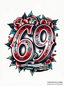 Эскиз тату «69»: Чикано-стиль с розами и лоурайдером — Мастер №5 — 16.09.2026 03-58