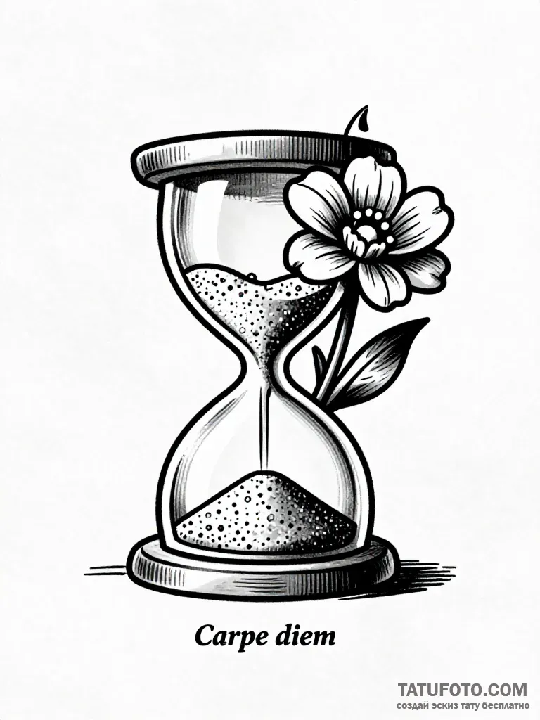 Эскиз тату «Carpe Diem»: Песочные часы и цветок — Мастер №5 — 05.10.2026 16-37