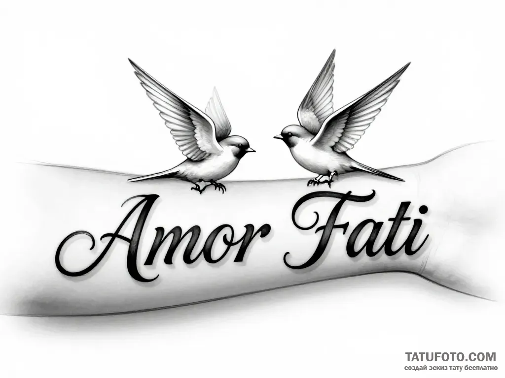 Эскиз тату «Amor Fati» с птицами — Мастер №5 — 07.10.2026 02-43