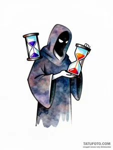 смерть з косою і пісочний годинник — Зим Квин — акварель — цветная яркая [d0ba75]