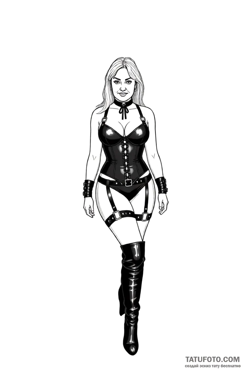 Эскиз тату: дерзкая девушка в стиле BDSM-графики — Мастер №5 — 30.10.2026 00-54